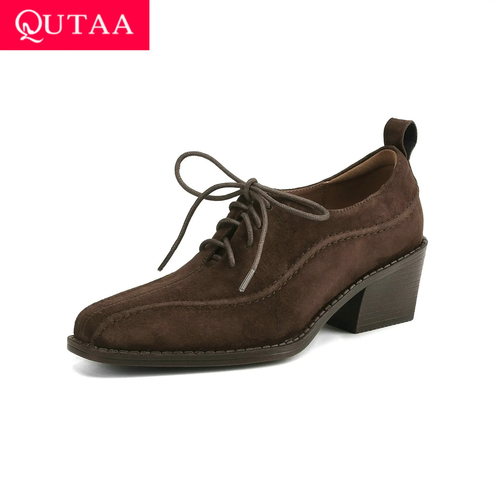 

QUTAA 2025 Fashion Women Pumps Shoes Spring Elegant Summer Chunky High Heels Lace-up Pointed Casual Shoes Woman Size 34-39