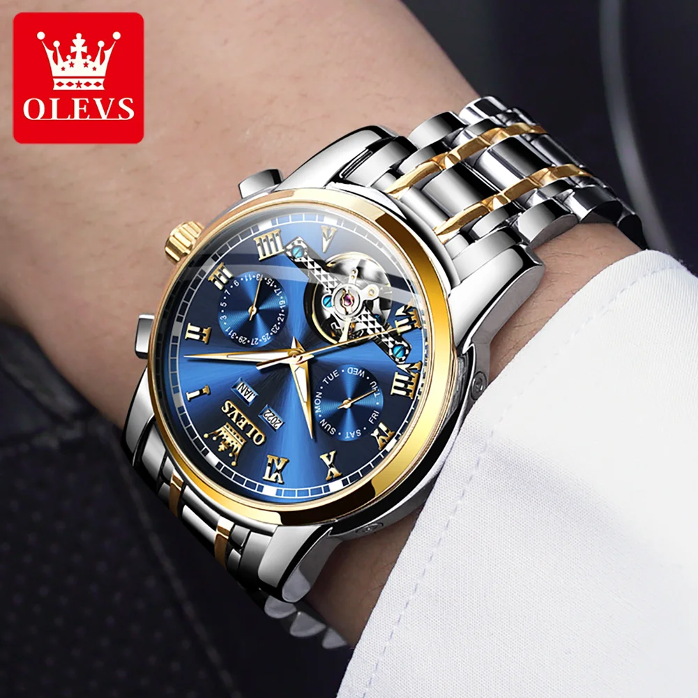 OLEVS Men\'s Watch Business Multi functional Waterproof Calendar Classic Watch Luxury Automatic Mechanical Skeleton Men\'s Watch