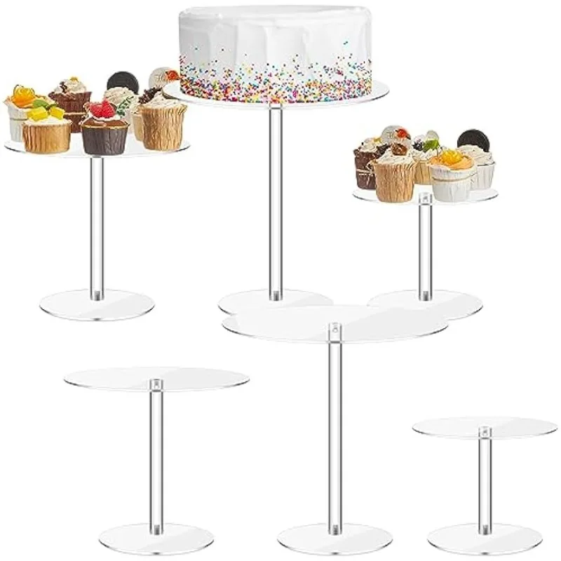 Set of 6 Clear Round Wedding Cake Stand Acrylic Cake Stand Cupcake  Stands Dessert Display Platter for Birthday Party Event