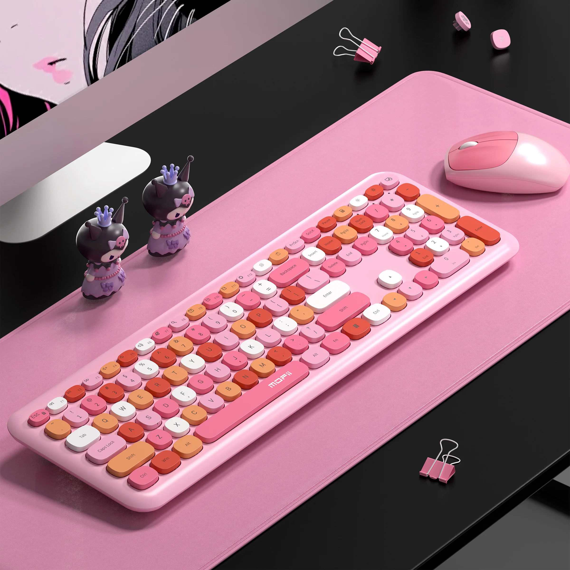 MOFii Pink Wireless Keyboard and Mouse Combo, Gradient Color, 2.4G Connection, Full Size Silent Office Keyboard, US QWERTY Layou