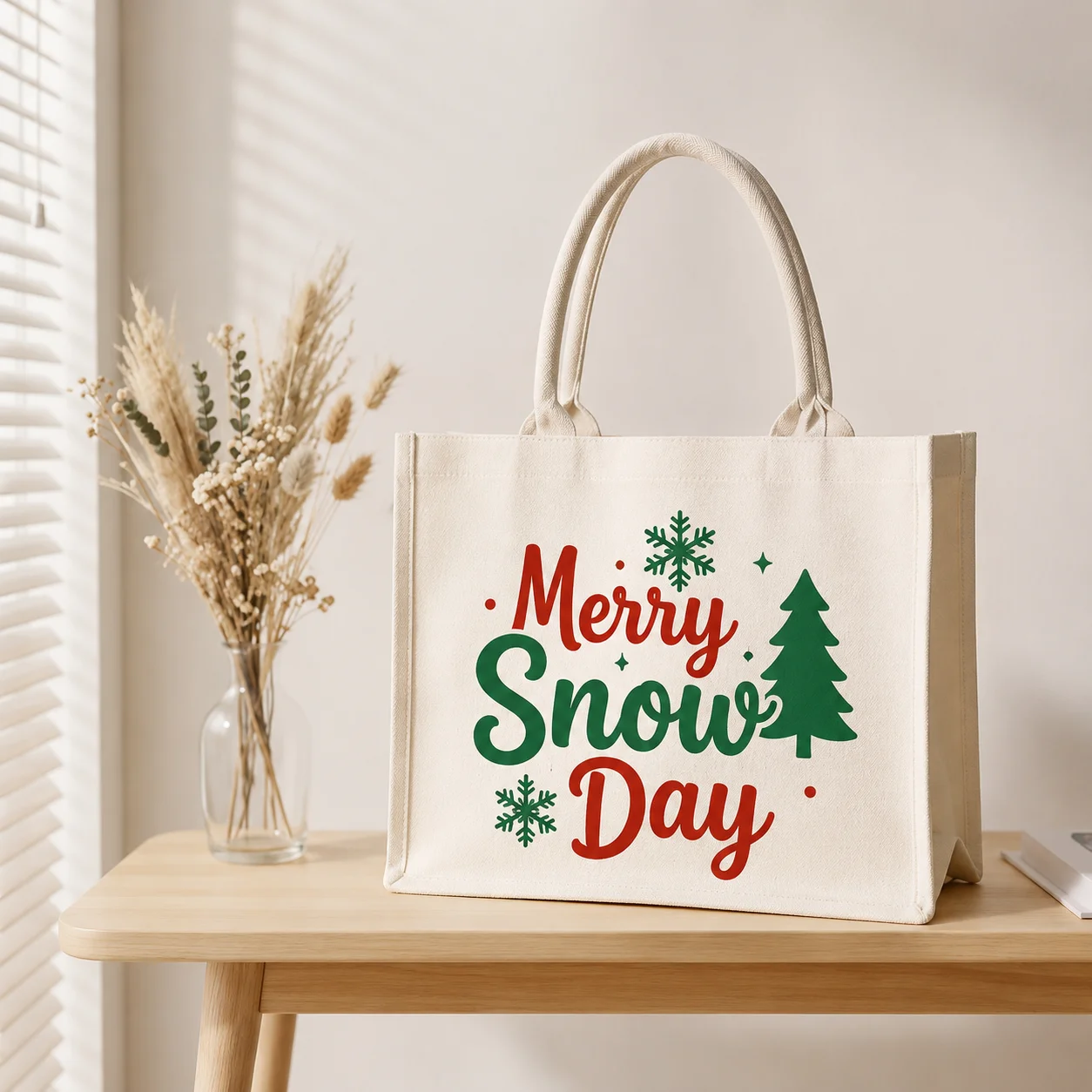 Personalized Tote Bag Merry Snow Day Winter Christmas Tote Handbag Custom Large Capacity Canvas Bags For Christmas Holiday Gifts