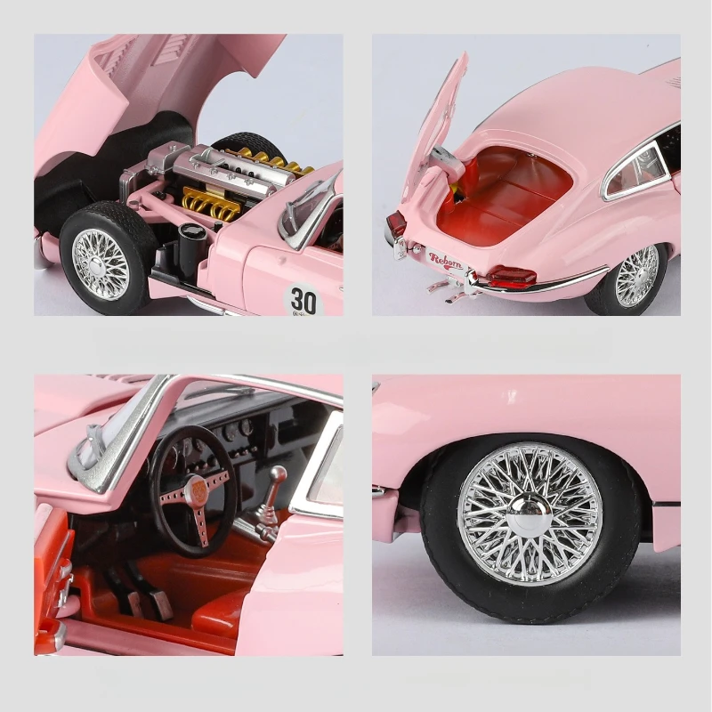 1:24 E-TYPE liga modelo de carro simulação retro vintage carro para crianças som luz série brinquedo presente tema decoração ornamento