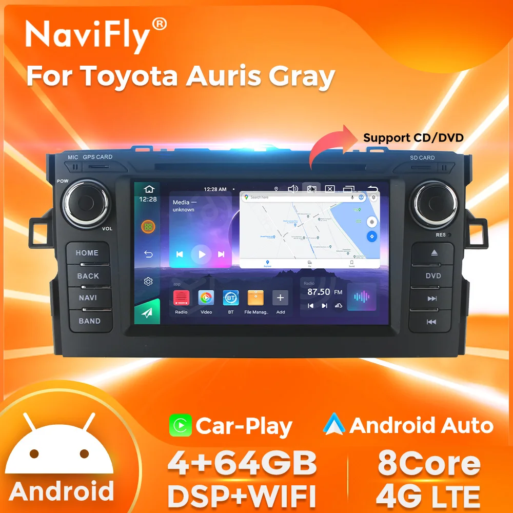 NAVIFLY 7 inch 9109 2 DIN 4+64GB Android auto Video Multimedia Playe for Toyota Auris GPS Navigation carplay AUTO Head Unit DSP