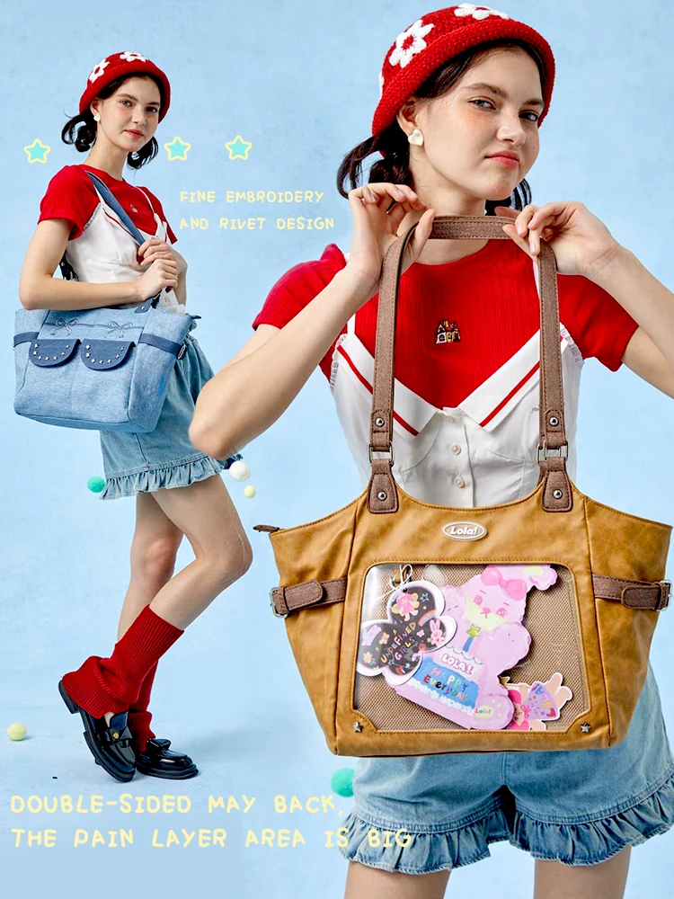 

Японская Ita, большая вместительная прозрачная сумка на плечо в стиле Лолиты, сумка для подмышек для девочек, милая, милая, большая вместительная студенческая сумка, женская