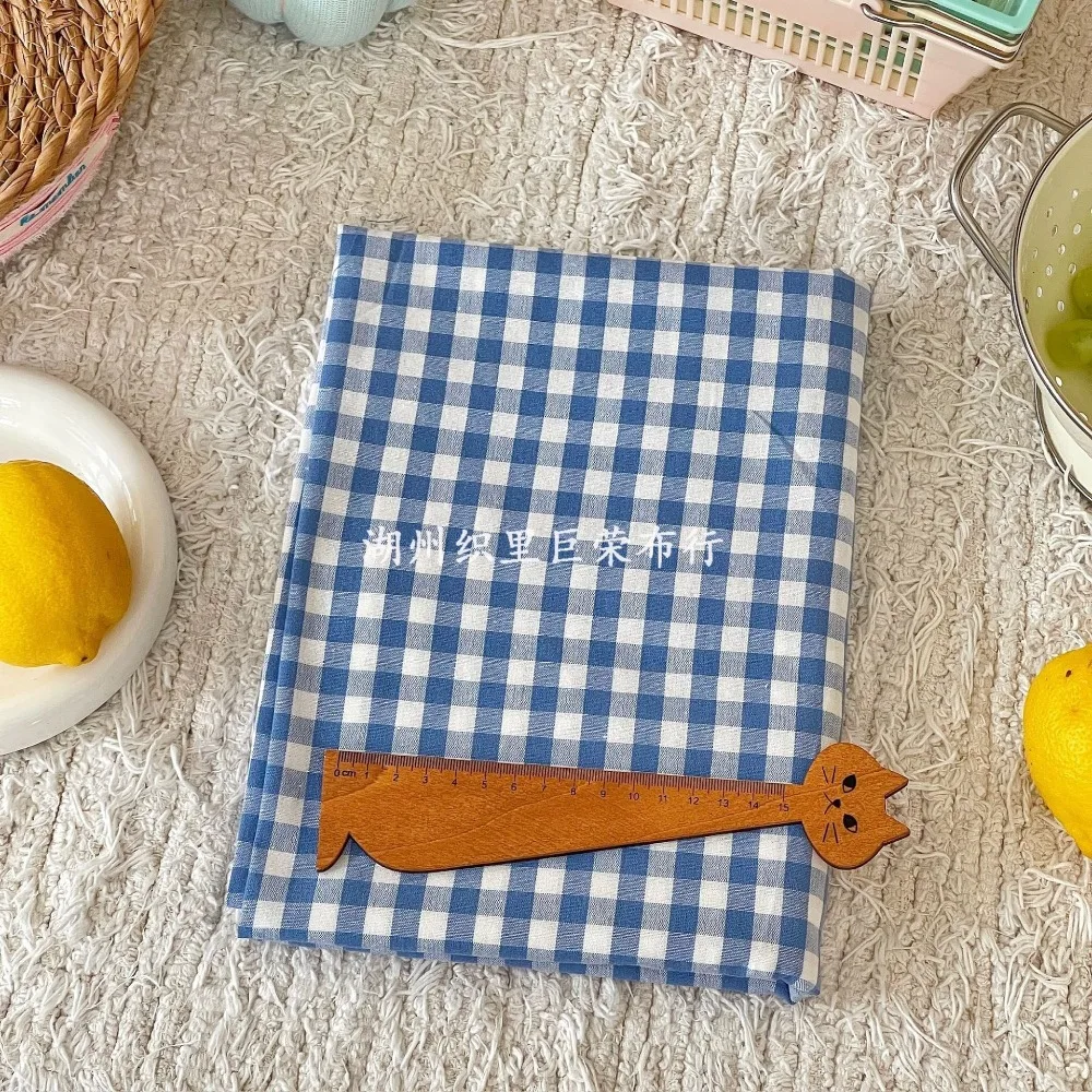 140x50cm Blau Karierter Gewaschener Baumwollstoff für Damen und Kinder, DIY Kleidung, Taschen, Nähen, Textilzubehör – Detail 7