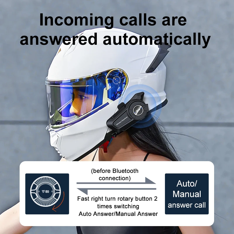 Motorcycle Helmet Bluetooth Headset Bt5.3 Waterproof and Noise Reduction 1800Mah Automatic Answering Voice Control Headset