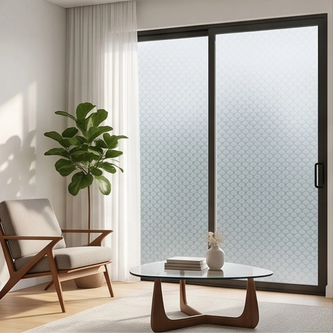 Self‑Adhesive Fan Scale Pattern Window Film Frosted Privacy Glass Sticker Anti‑Peep Decorative Window Decal for Home Bathroom Of