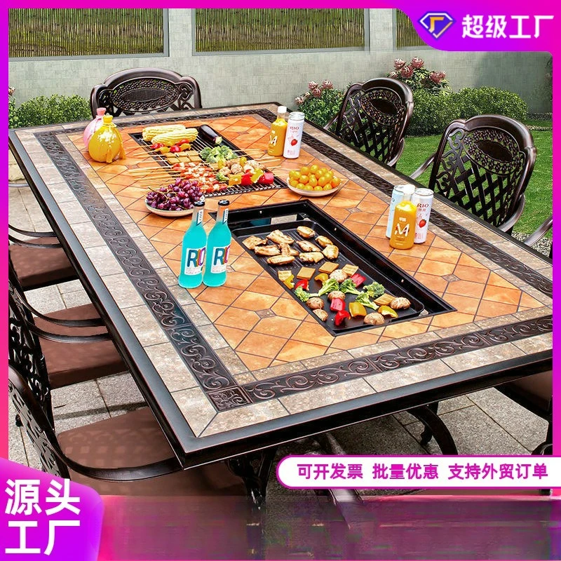 

Customizable outdoor cast aluminum barbecue table patio balcony combination