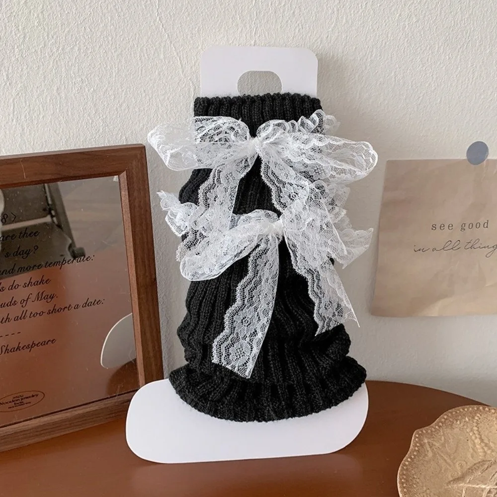 

New Solid Color Leg Warmers Thickened Harajuku Middle Tube Socks Knitted Bow Pile Sock Autumn and Winter