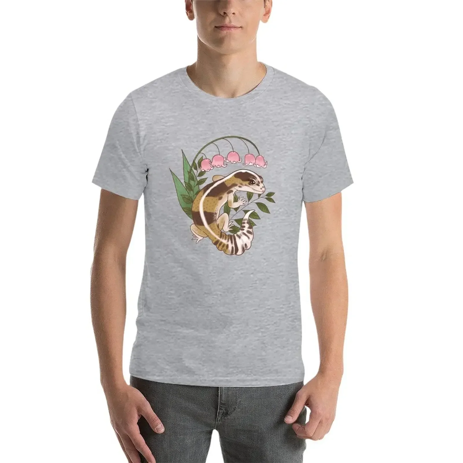 African Fat-Tailed Gecko with Lily of the Valley T-Shirt funnys summer clothes sweat t shirts for men cotton