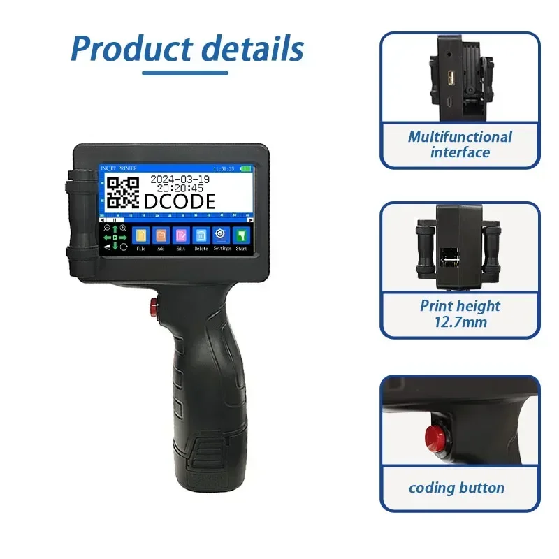 DCODE 1755PLUS 12.7MM Thermal Inkjet Printer Text QR Barcode Batch Number Logo Label Print Portable Printer with Fast-Drying Ink