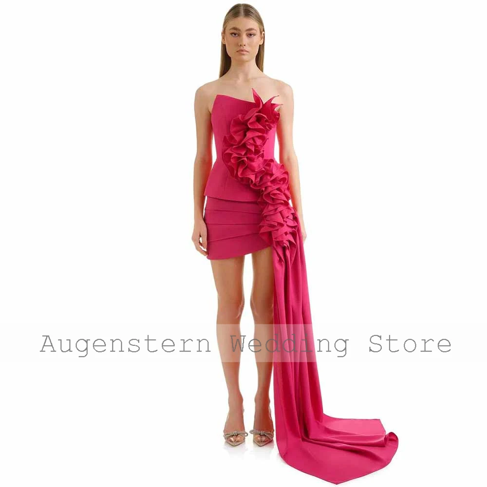 Dreamy Women Ceremony Dresses Jersey Sheath/Column Birthday Dress Fuchsia Strapless Ruffles Draped Tiered Prom Dress for Ladies