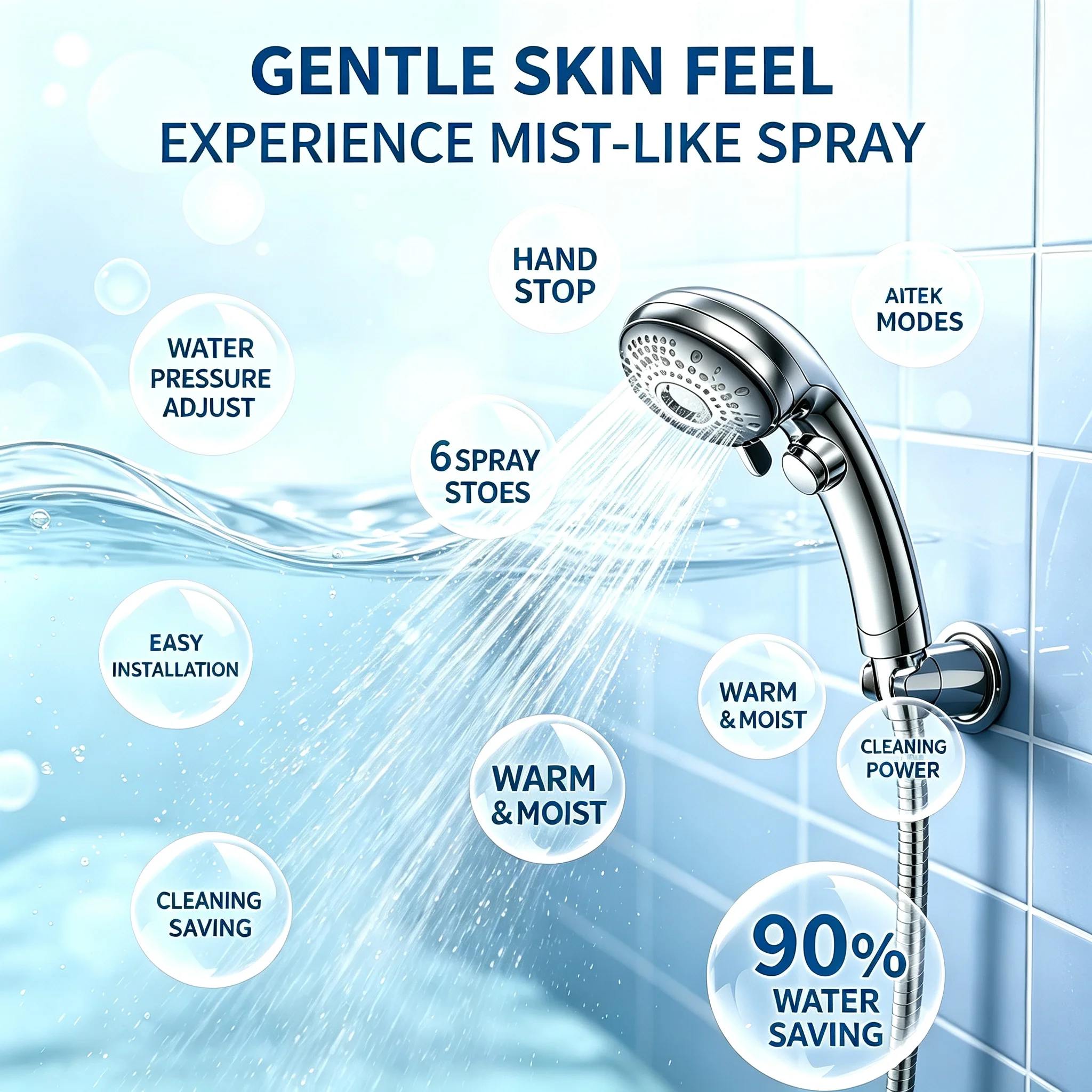 Japanese Nano Mist Handheld Shower Head High Pressure Water Saving with Adjustable Water Pressure Easy Install for Dry Skin Bath