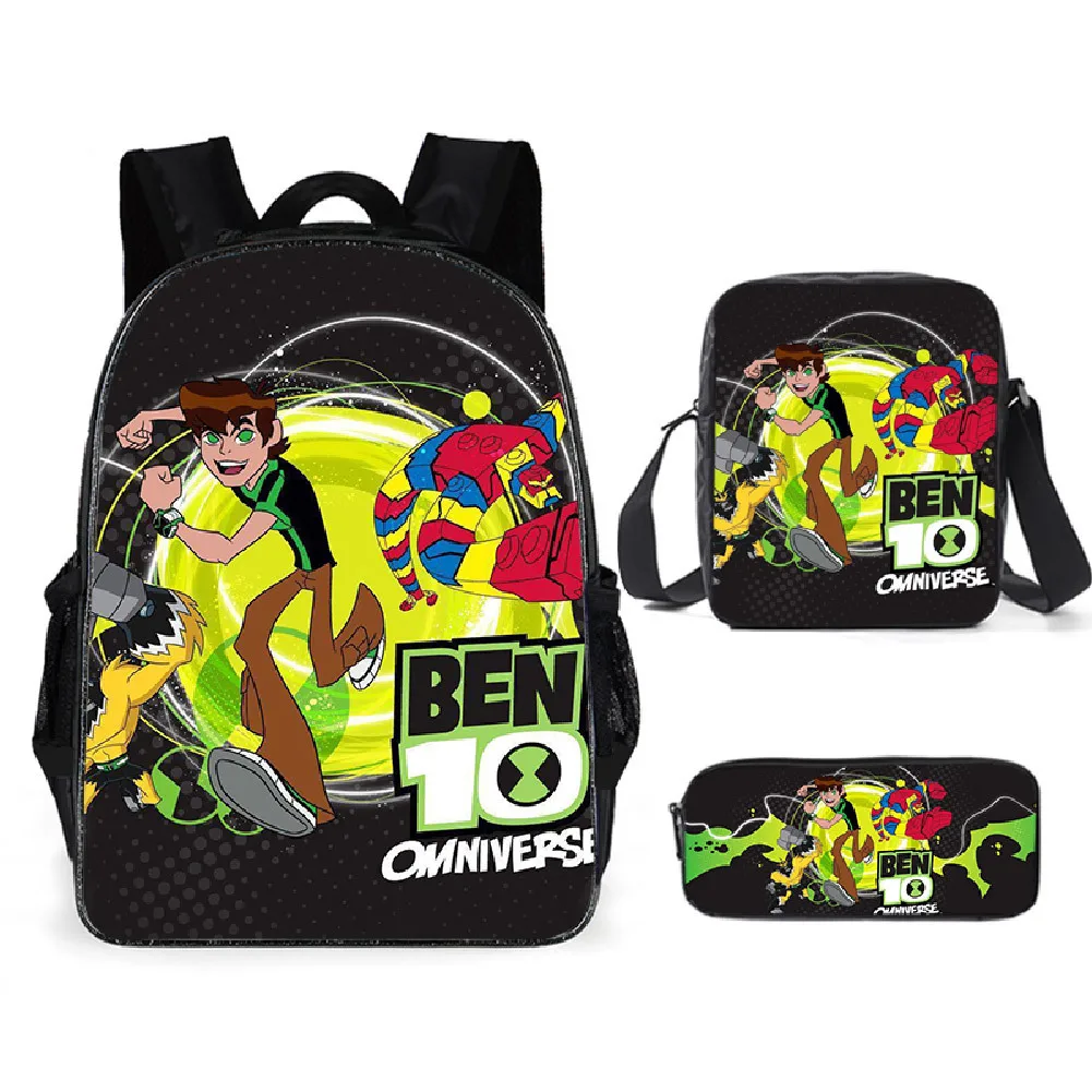 Ben Bag 10 Cartoon Anime Zaino scolastico Adolescenti Zaino in tre pezzi Poliestere Resistente all'usura Borsa da scuola per studenti per bambini Mochila