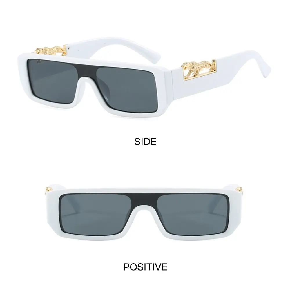 Trendy Cheetah Decorative One Piece Sunglasses Square Frame UV Protection Narrow Edge Shades Vintage Y2K Eyewear for Women & Men