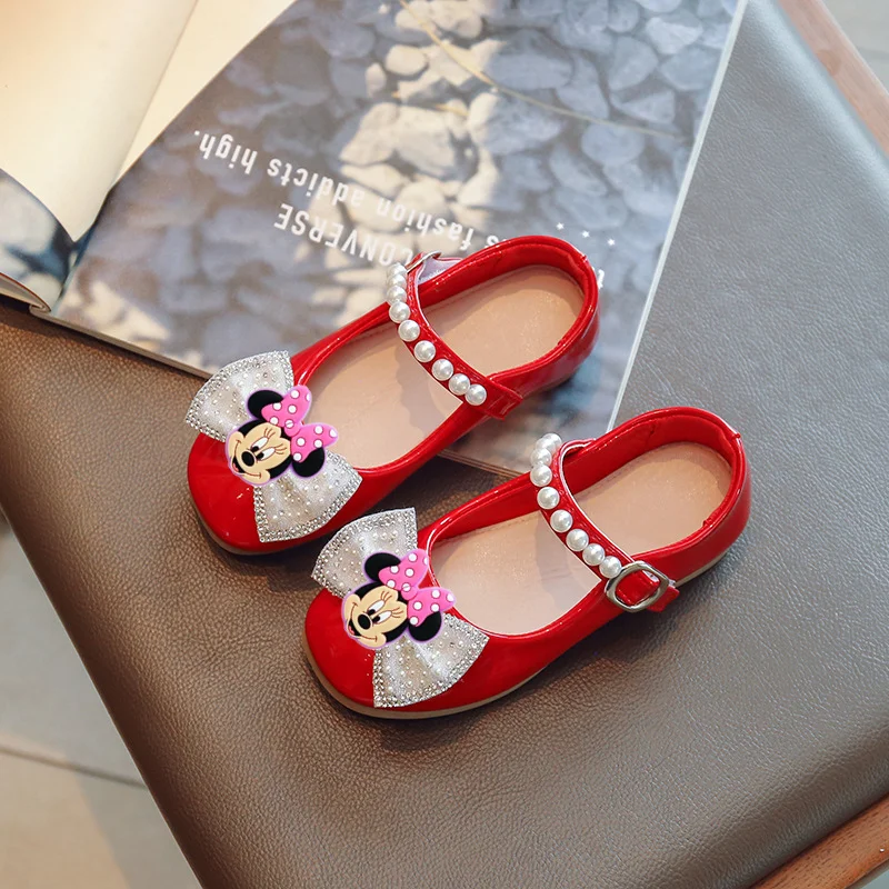 

Disney Mickey Mouse Girls Soft-soled Princess Shoes Spring and Autumn New Bow Children's Leather Shoes Sandals