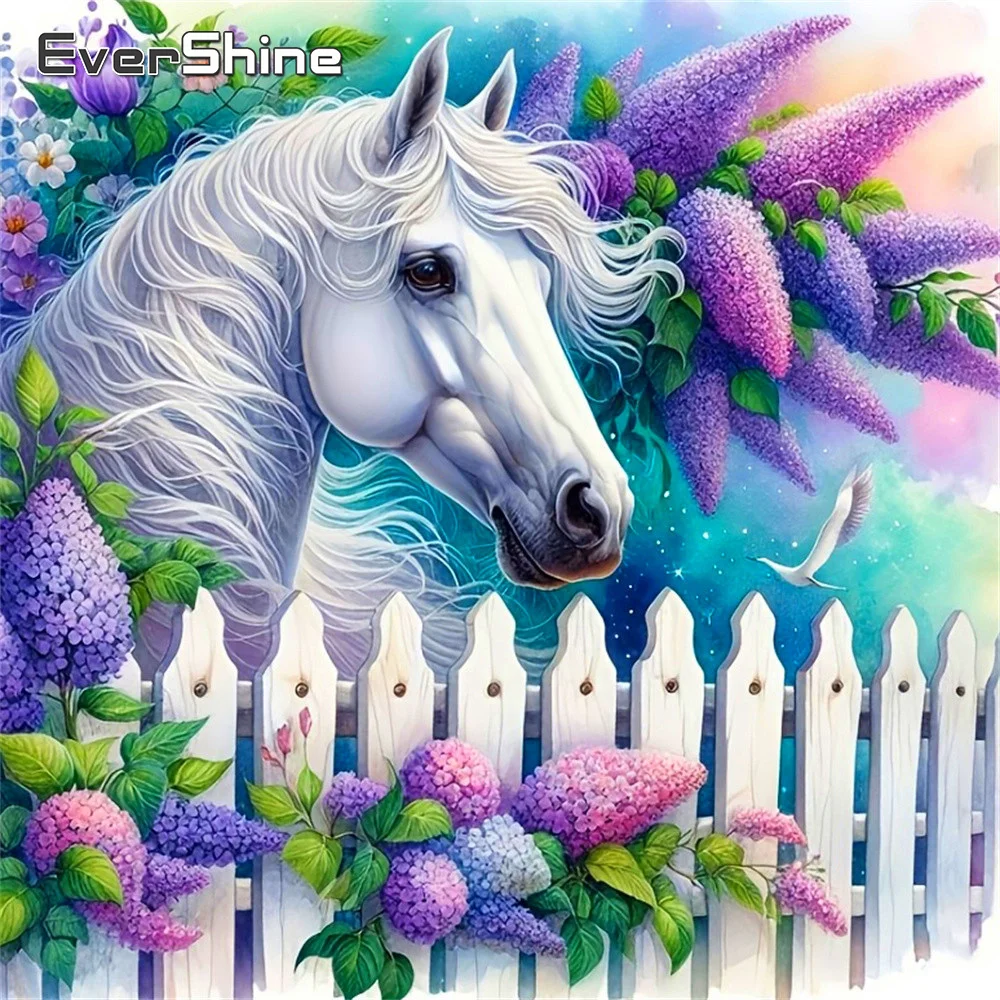 

Алмазная вышивка Evershine 5D: Мозаика с изображением лошади, полная квадратная вышивка стразами, картина с фиолетовыми элементами для домашнего декора