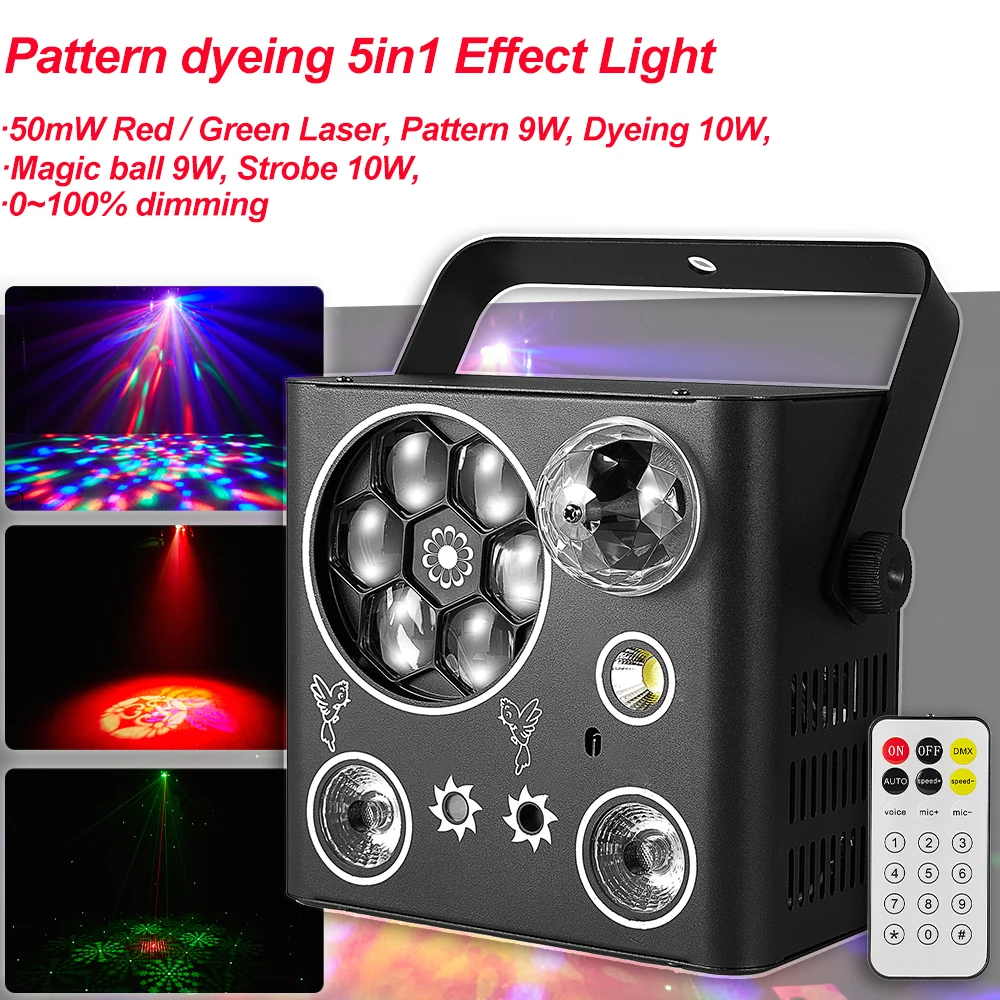 YUER 5IN1 LED Pattern Strobe Dyeing Magic Ball 32 Patterns Laser Projector Stage Effect Lighting DJ Disco Party Dance Lamp