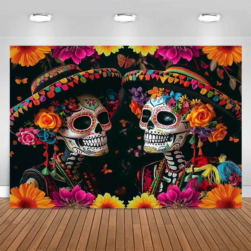 Day of The Dead Backdrop Mexican Dia DE Los Muertos Photographic Background Fiesta Sugar Skull Party Decor Banner Photo Booth