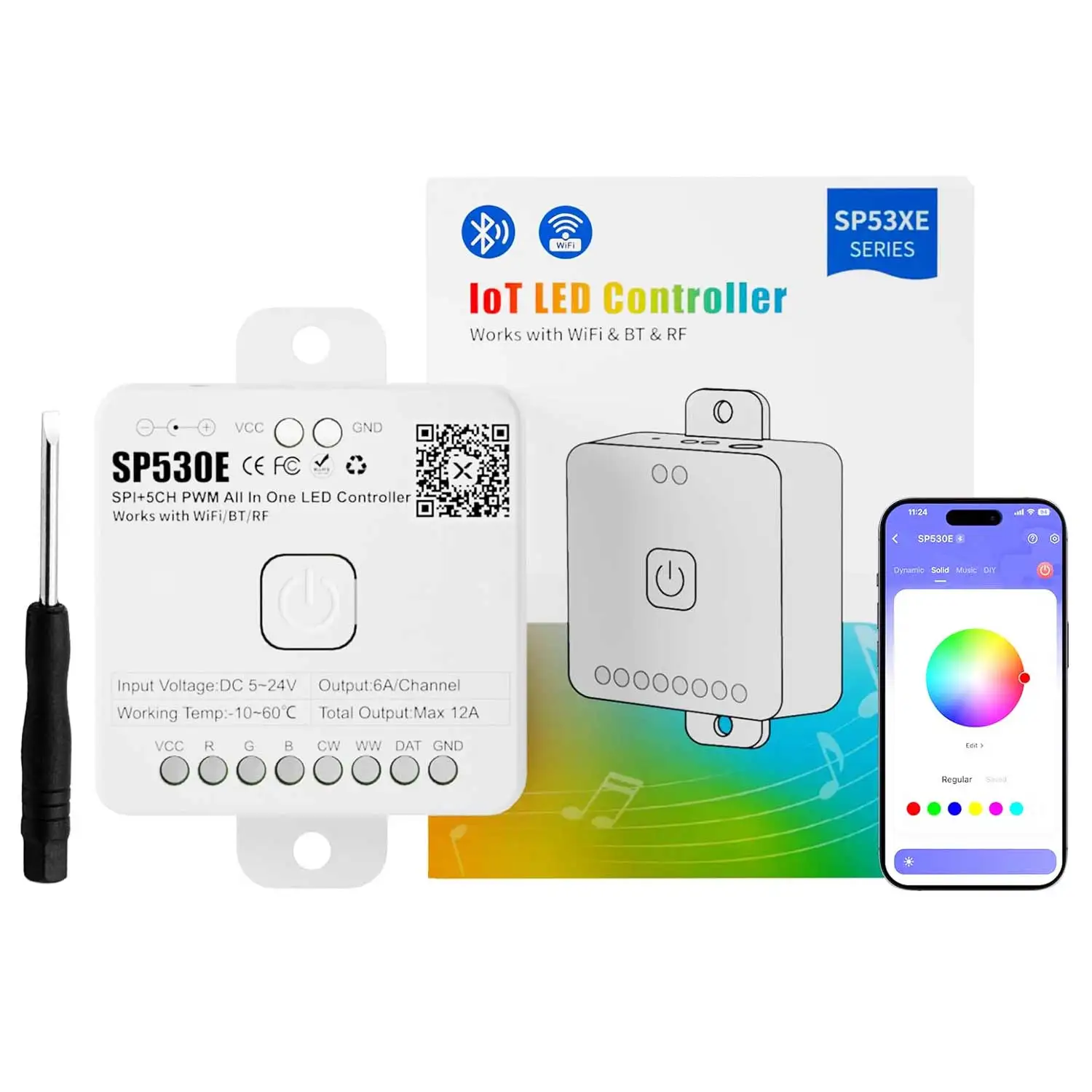 SP530E WiFi Alexa Controller LED Bluetooth Supporto PWM Monocromatico CCT RGB RGBW RGBCCT o SPI TTL IC Chip LED Strip/Matrix