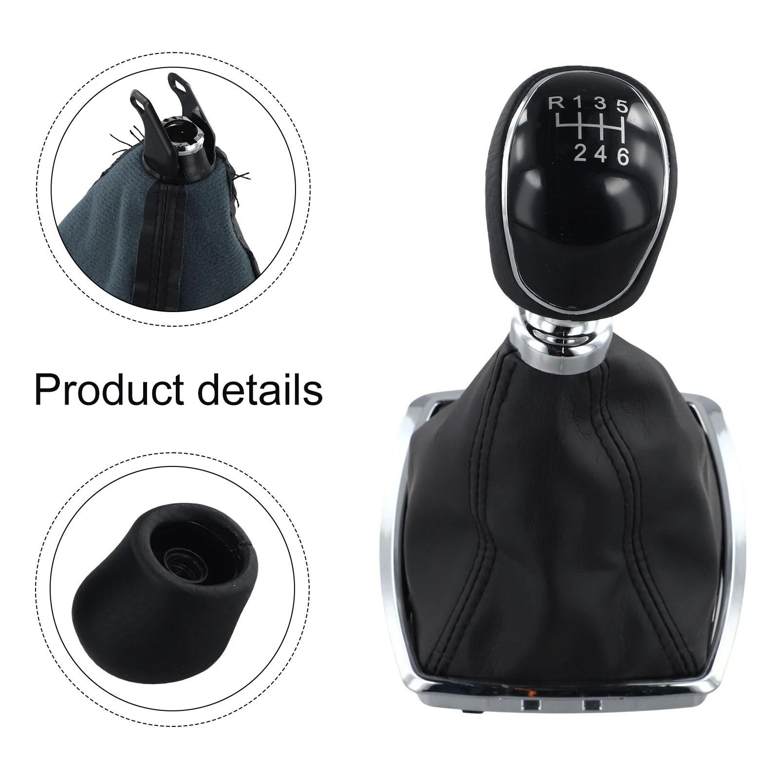Luxury Interior Gear Knob 6-speed Chrome Frame Easy Installation Enhanced Visual Appeal High-quality Materials