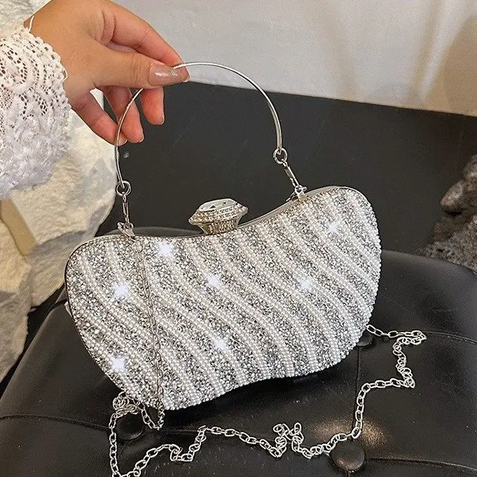 

2025 Summer 394 New Fashion Versatile Shoulder Handbag Retro Light Luxury Classic Pearl Diamond Dinner Bag