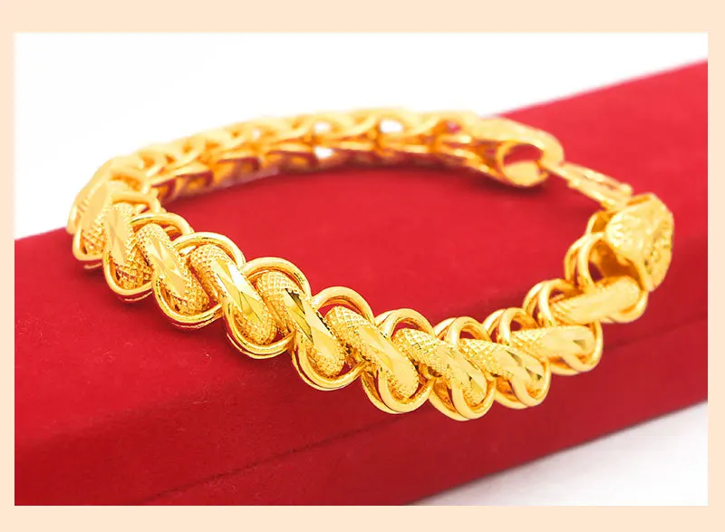 24K real gold bracelet exaggerated wide Thai bracelet 15mm generous simple style 9999 men's bracelet