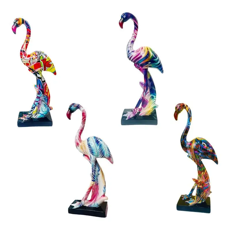 

Flamingo Sculpture Decor Resin Animal Statues With Graffiti Style Colorful Aesthetic Home Decoration Flamingo Statue