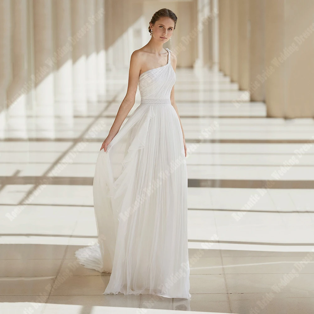 Vestidos De Novia elegantes De un hombro sin mangas con acabado De tul para mujer, Vestidos De princesa dulces medianos, Vestidos De playa para mujer