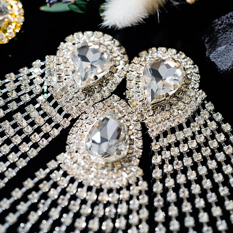 DUCRYSTARL 2 قطعة/المجموعة الزجاج الكريستال شرابة حجر الراين حزام الكتف DIY زي البدلة الديكور كريستال بريق الملحقات #3