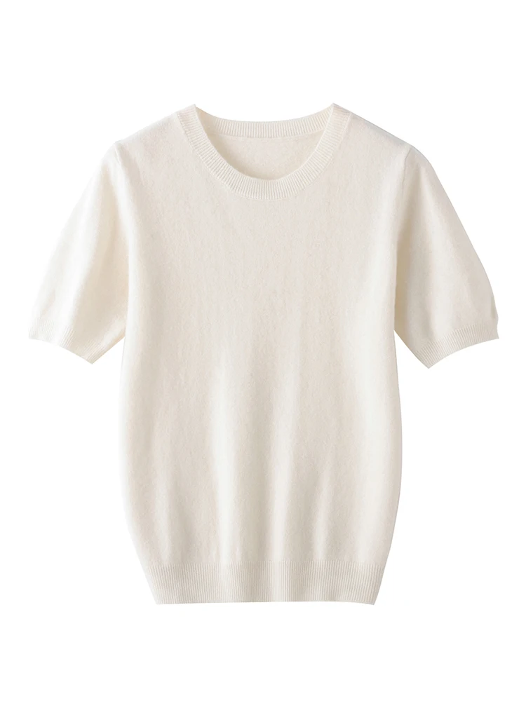 ADDONEE, camiseta de Cachemira para mujer, jersey de manga corta con cuello redondo, suéter para primavera y verano, 100% de punto de Cachemira,