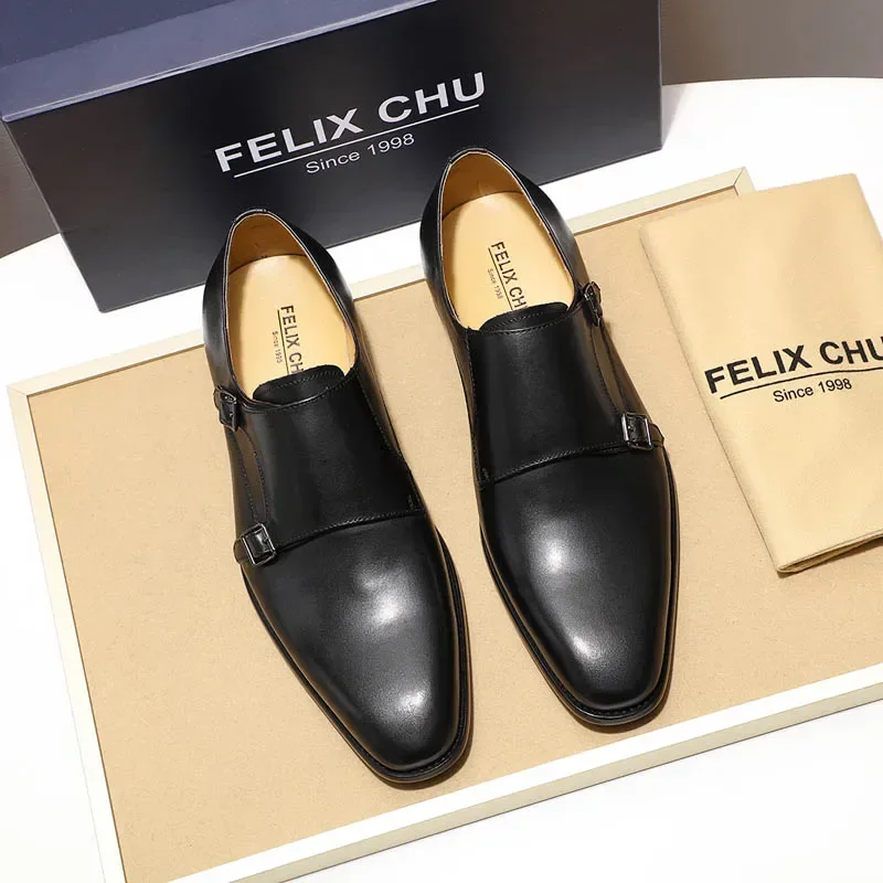 Handmade Genuine Leather Men\'s Oxfords Plain Toe Double Buckle Monk Strap Formal Classic Dress Shoes Size 6-13