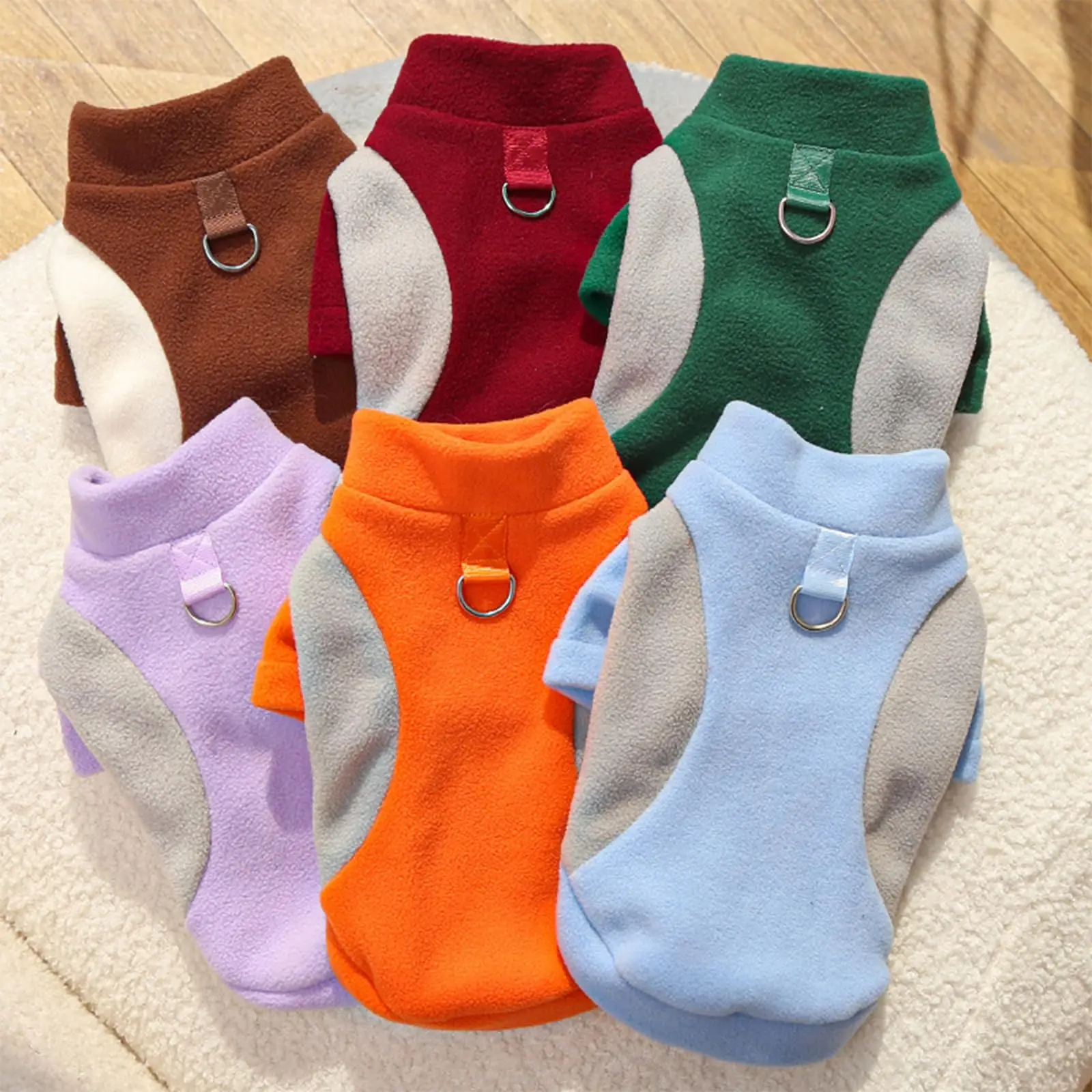 Winter Dog Sweatshirt Warm Soft Comfy Pet Pullovers with D-Ring Fashion Color Matching Pet Clothes for Small Medium Large Dogs