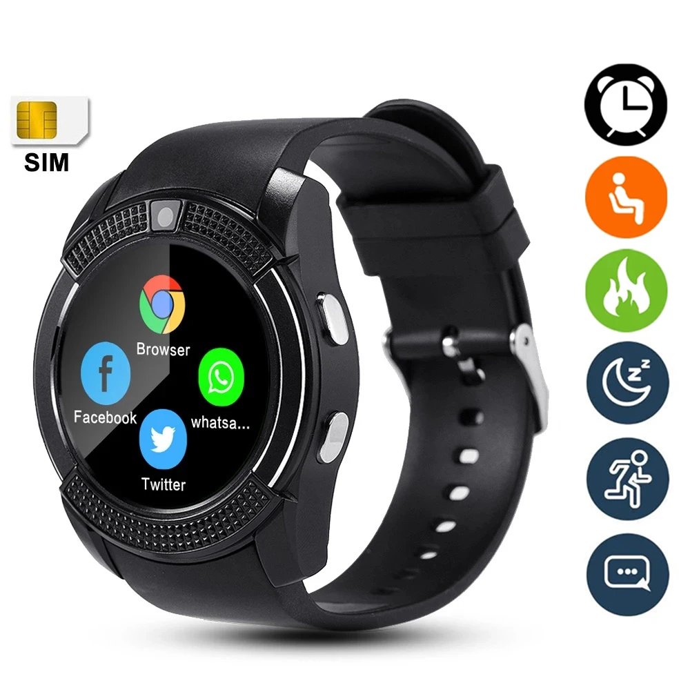 

V8 Smart Watch Bluetooth Call Fitness Blood Pressure Monitor Support TF SIM Card Bracelet Men Woman Sports Waterproof Smartwatch