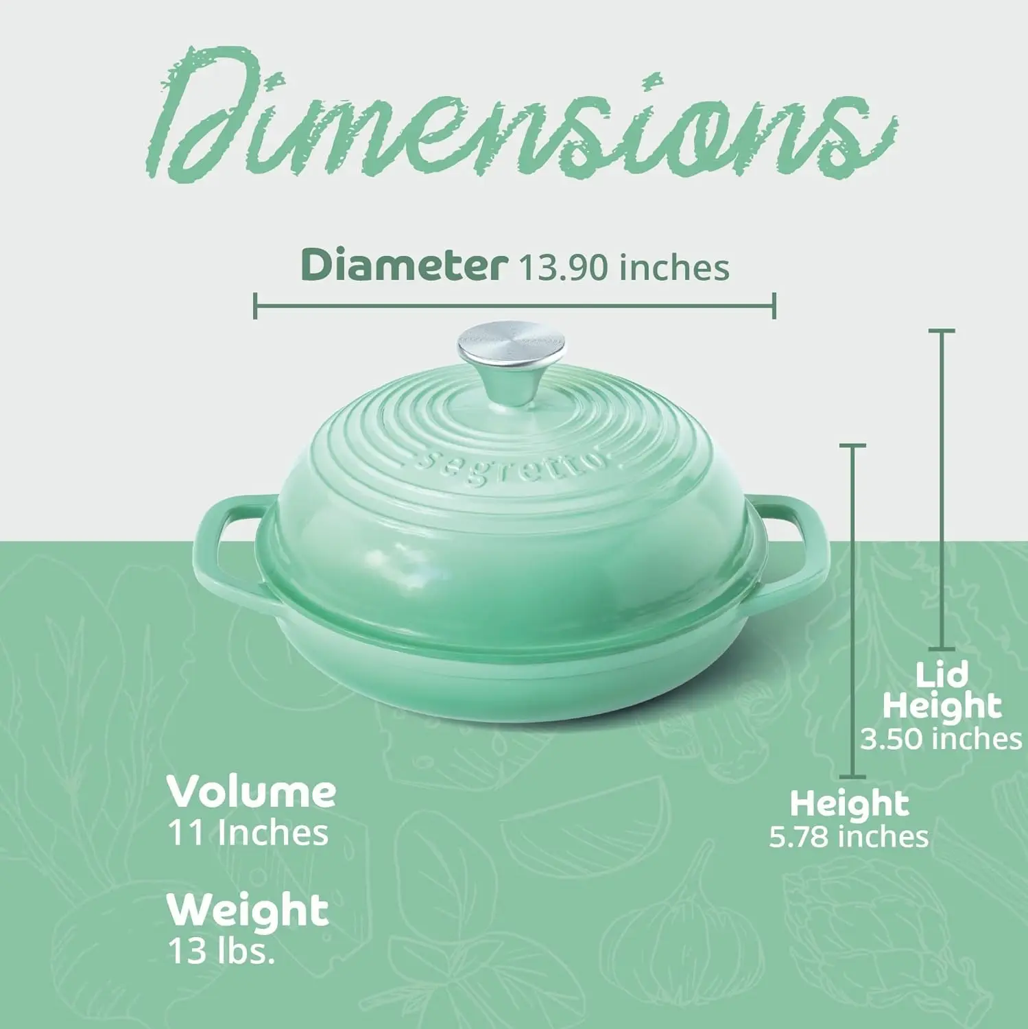 مقلاة خبز من الحديد الزهر المطلي بالمينا مع غطاء مقاس 11 بوصة فرن خبز أخضر مقلاة خبز من الحديد الزهر، فرن هولندي للخبز، بدون توابل