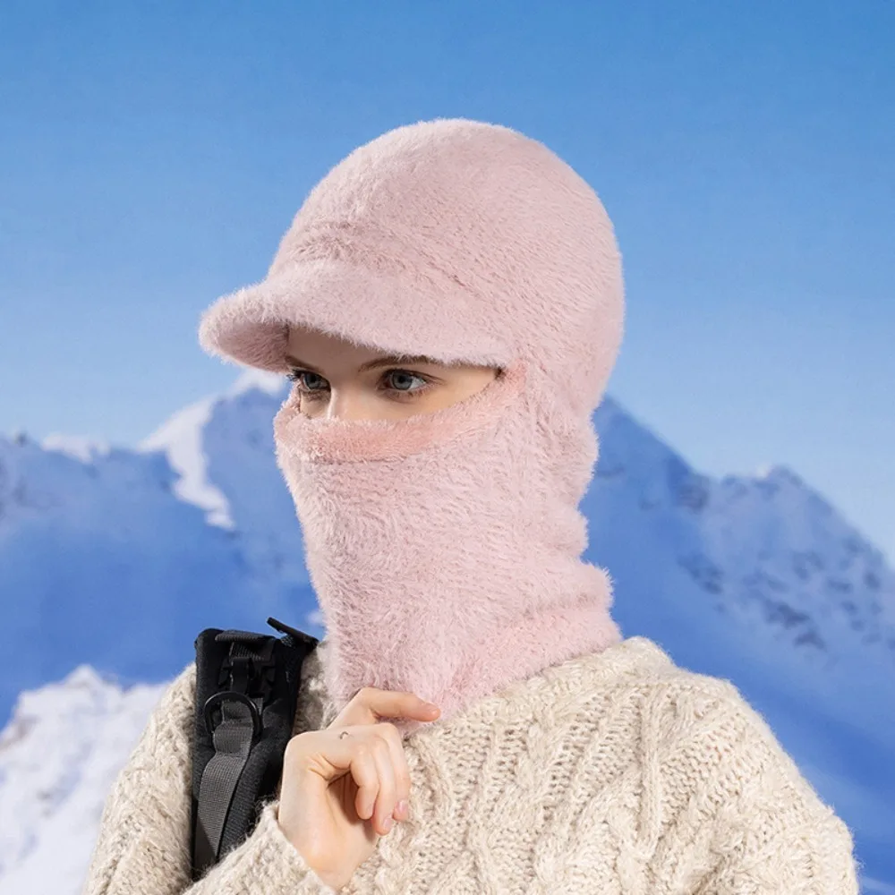 

Soft Face Protection Plush Hat Scarf Keep Warm Solid Color Knitted Hat Ear Protection Winter Hat