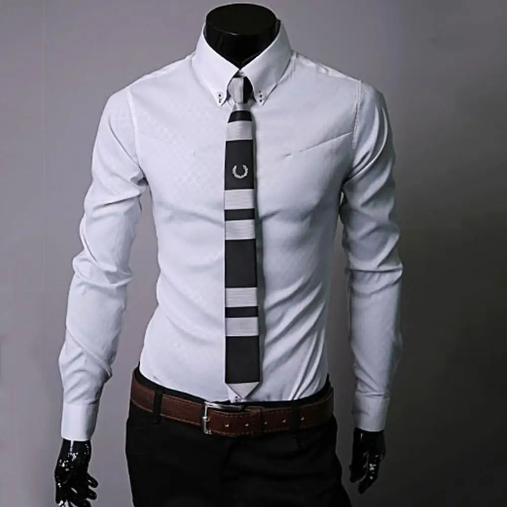 Men Shirt Grid Turn-down Collar Single-breasted Business Male Shirt Luxury Anti-iron Buttons Long Sleeve Men Shirt Autumn Top