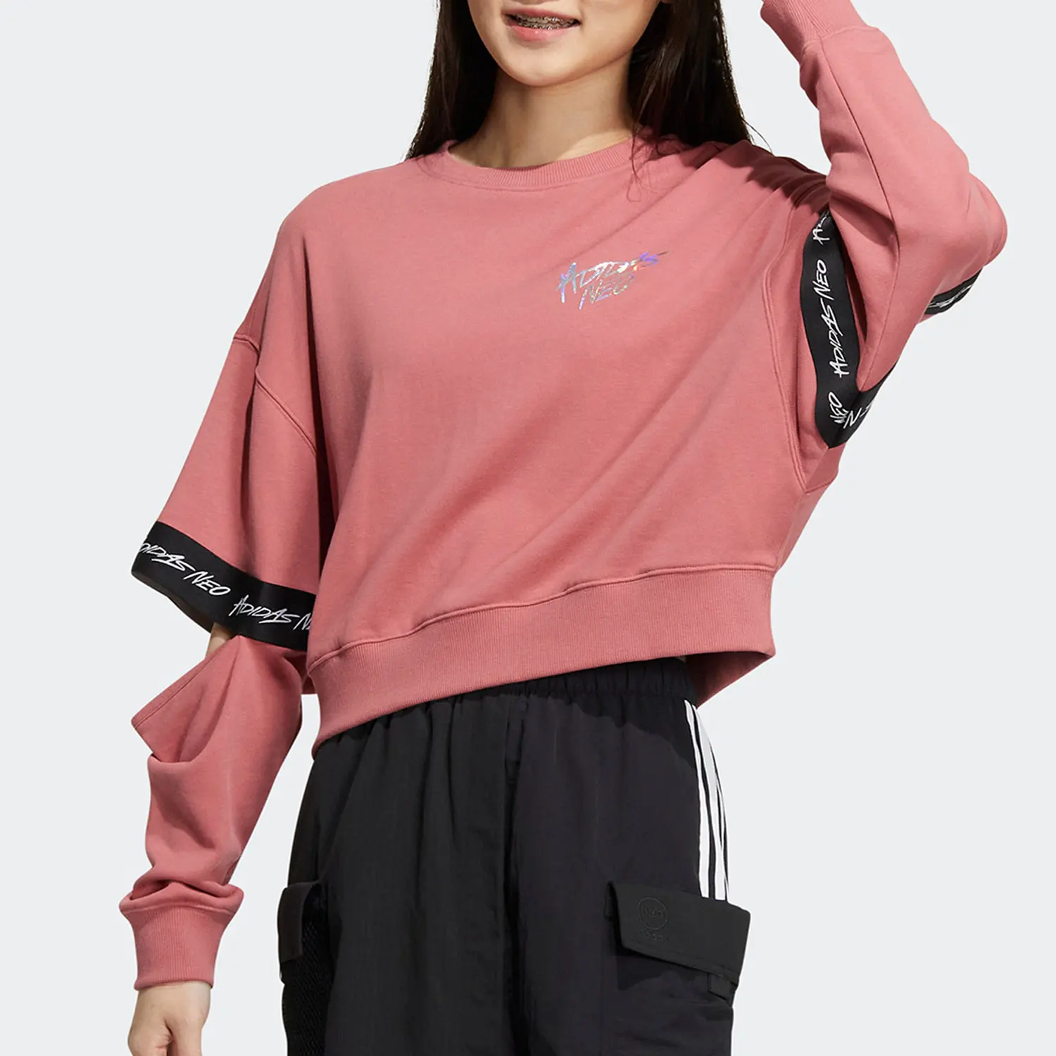 

Adidas Official Genuine Neo Новая женская спортивная повседневная свободная толстовка с капюшоном HN0037
