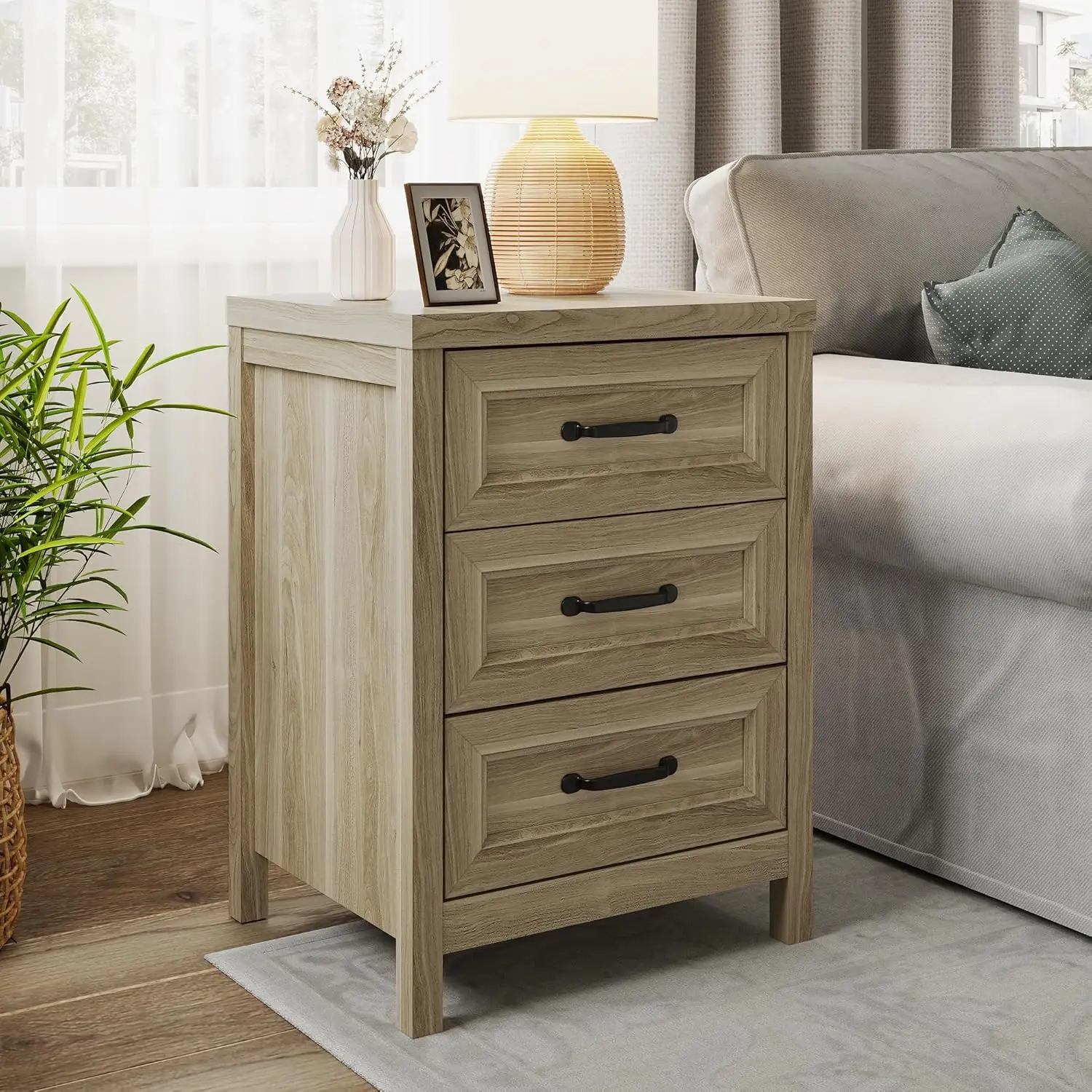 

3 Drawer Nightstand Bedroom Dresser Modern Wood Accent Chest Closet Hallway Natural Tone, Customized