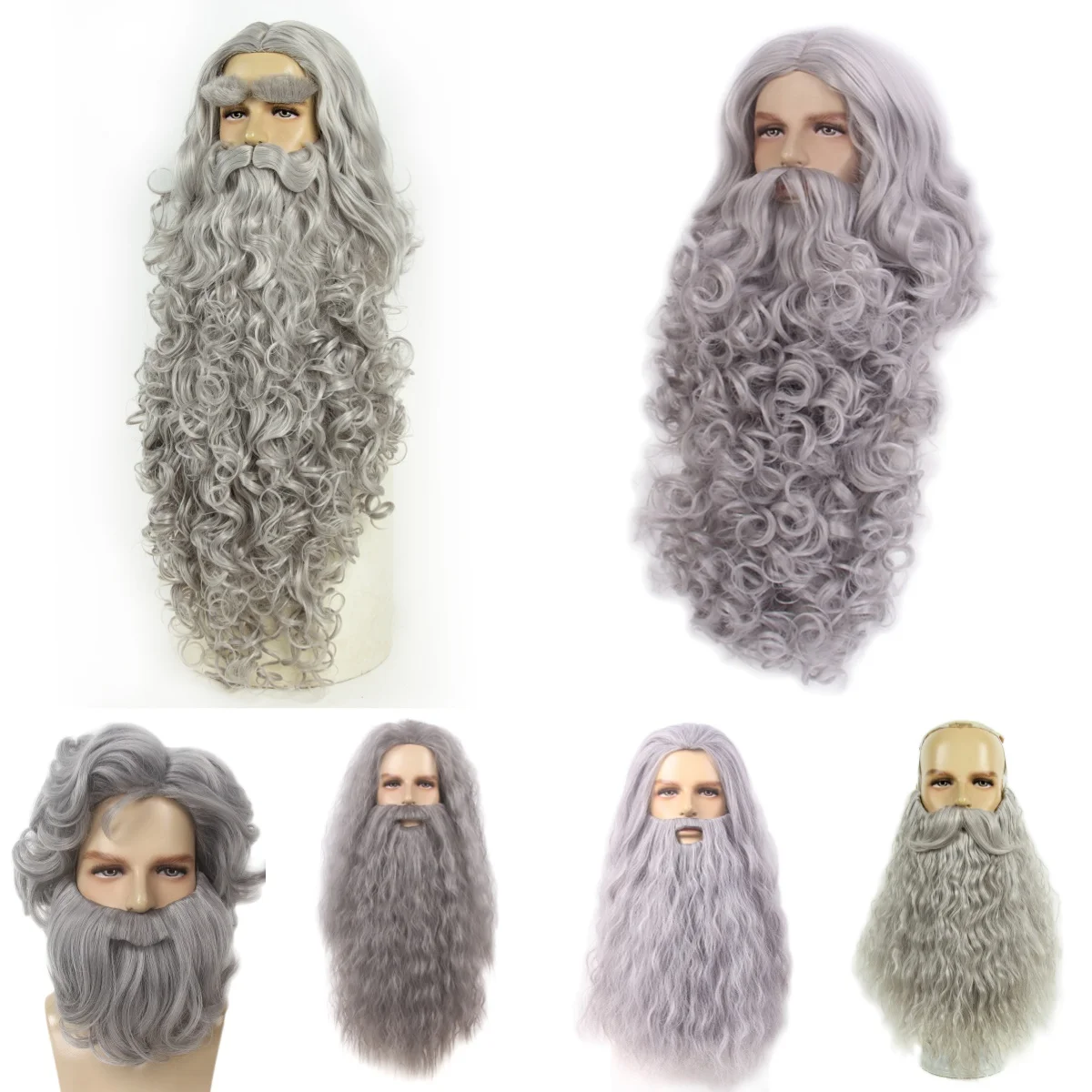 

Набор серого парика и бороды REEWES с усами, рождественский костюм Санта-Клауса, синтетический парик для косплея, костюм на Хэллоуин, рождественское платье