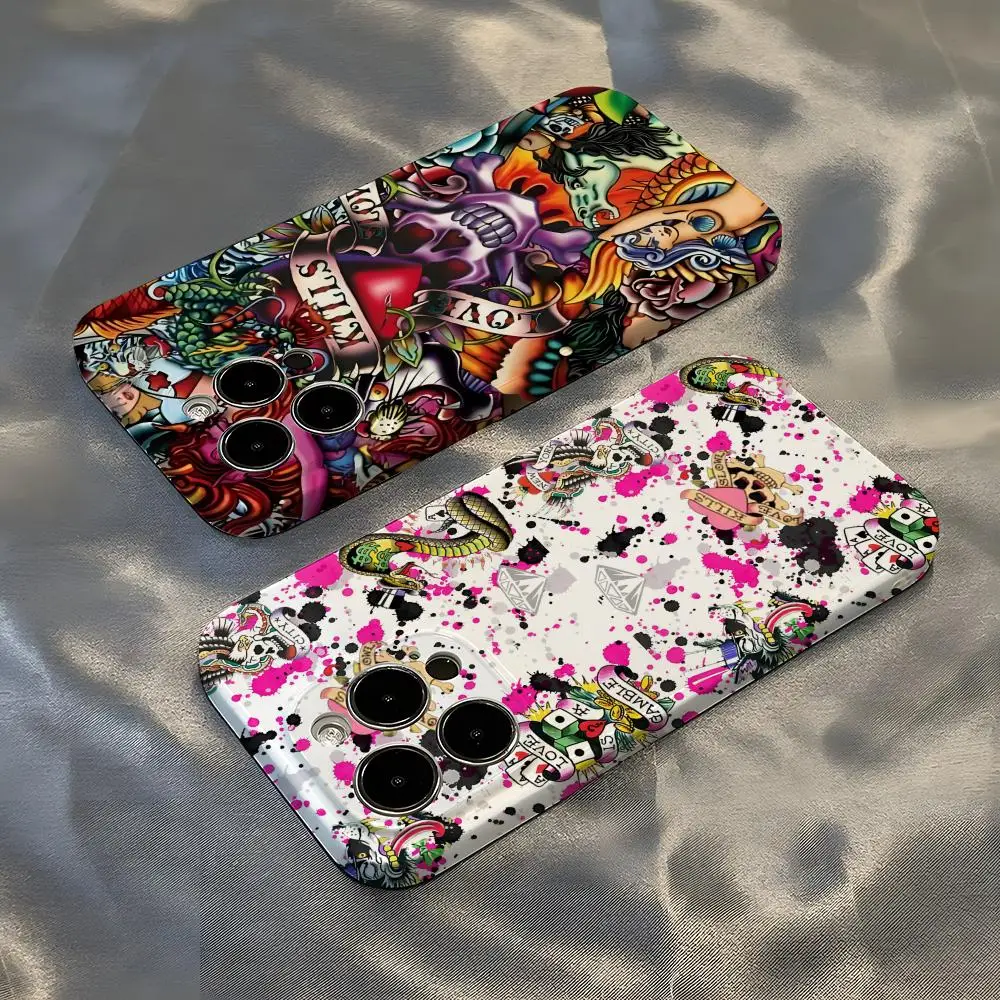 Ed Hardy Capa de telefone para iPhone 16 Pro Max 15 14 13 12 11 Pro11 Mini 2025 16 Capa de filme HD brilhante