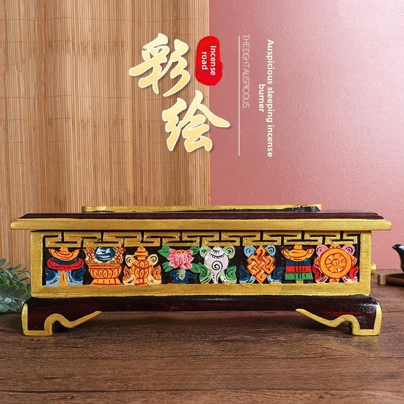 

Длинная курильница из Непала, ручная роспись, деревянная тибетский стиль для домашнего буддийского алтаря