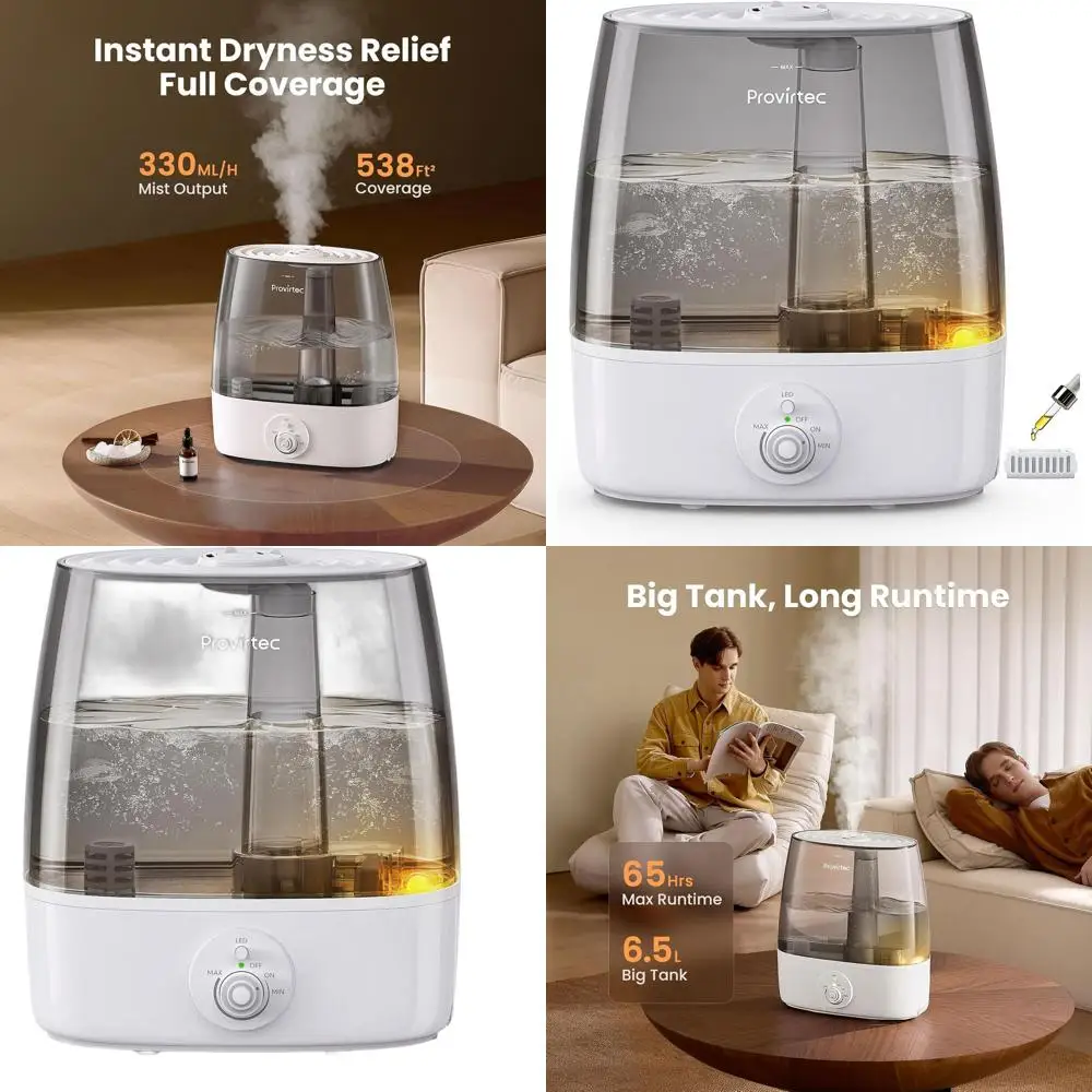 

Ультразвуковой увлажнитель воздуха Top Fill 6.5L для больших помещений, с низким уровнем обслуживания, ультратихий, 65 часов работы, холодный туман