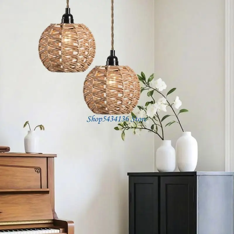 

H7ED абажуры из ротанга, тканые абажуры, подвесной светильник для внутреннего освещения, пластиковая текстура, идеально подходит