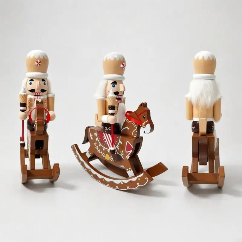 Nutcrackers Figurine on a Gingerbreads-Inspired Rocking Horse with Snowflakes Detail, Collectible Sculpture for Y5GB