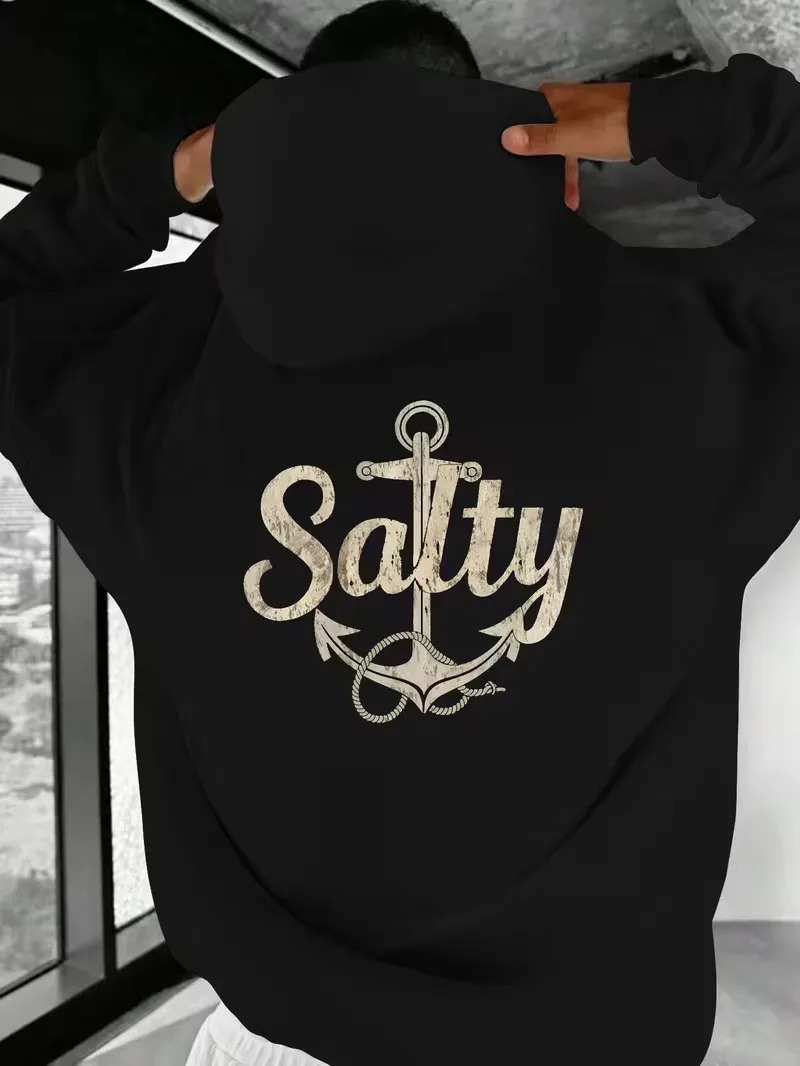 سويت شيرت رجالي فضفاض بغطاء للرأس، بلوفر أسود على طراز الشارع، قميص أمريكي كاجوال بقلنسوة، مناسب لهدايا عيد الميلاد #1