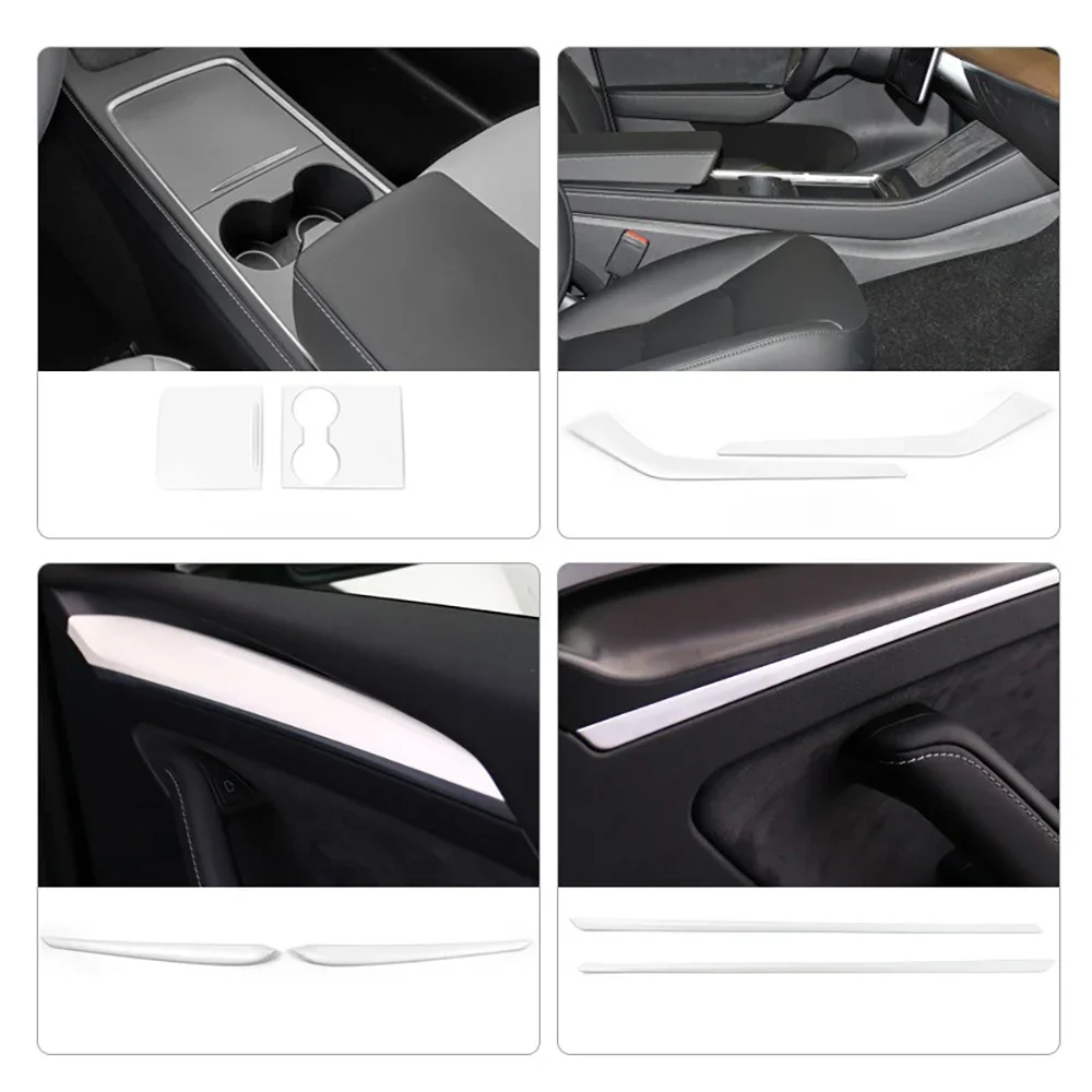 ABS White Center Console Wrap Cover Kit Dashboard Armrest Cover Door Side Trim Interior Suit for Tesla Model Y 3 Accessories