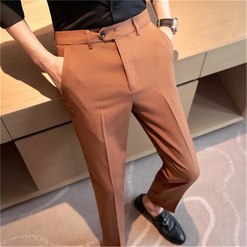 

Formal Occasion Dresses Men High Waist Suit Pants Slim Fit Long Office Man Trousers Costume Homme de Luxe Social Pantalon Hmme