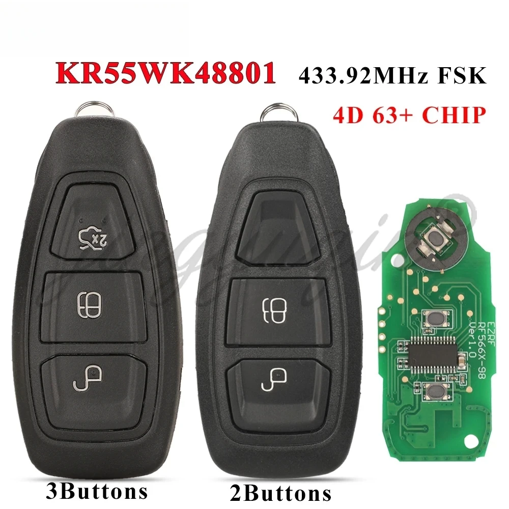 

Автомобильный дистанционный ключ для Ford Focus Fiesta C-Max Mondeo Ecosport Galaxy Kuga Smart Keyless 2/3 кнопки 433 МГц KR55WK48801