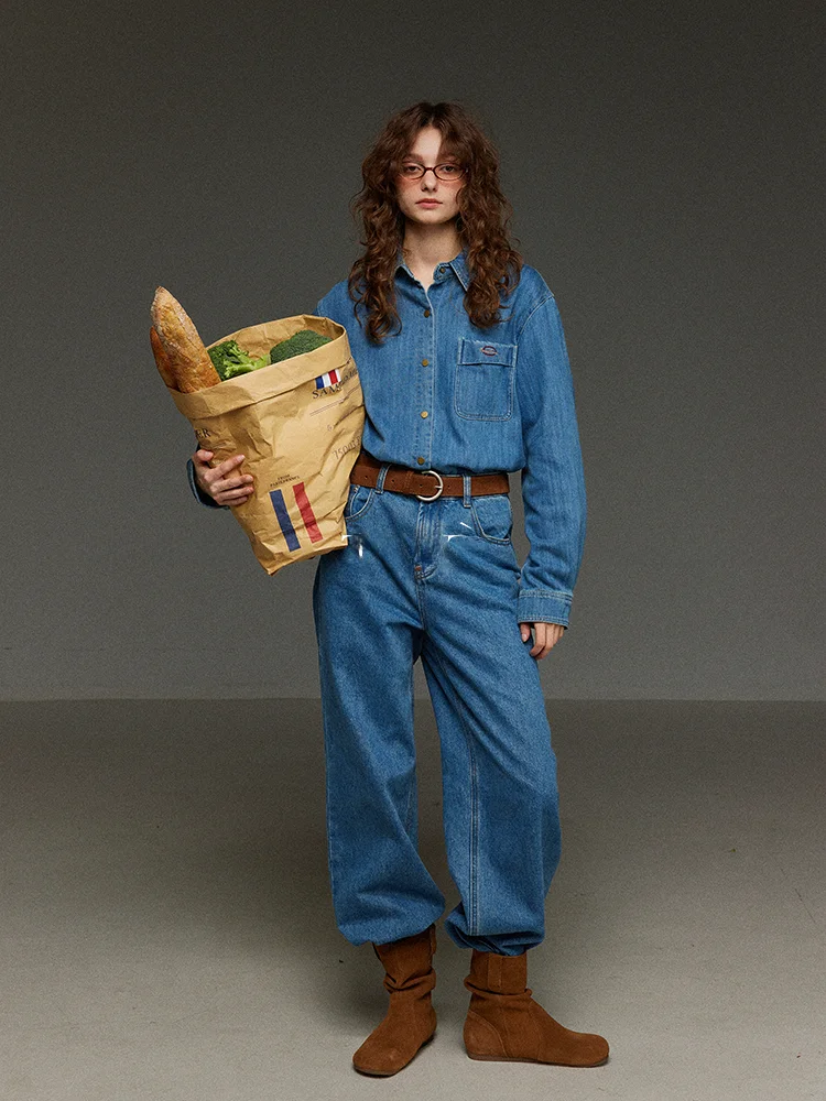 

Ретро-джинсовая рубашка с вышивкой, женская, свободного кроя, с длинным рукавом, с воротником, теплая, для осени и зимы